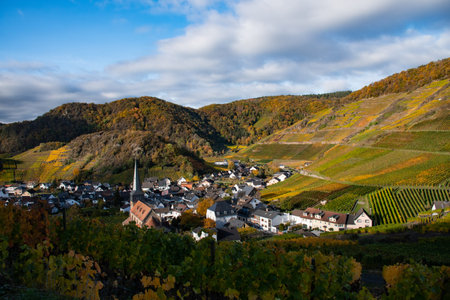 The small town of Mayschoss in Rhineland-Palatinate and a sunny autumn morning