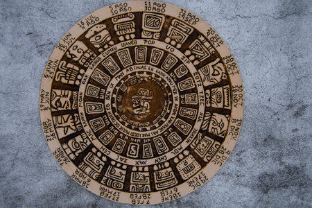 Close up of mayan calendar on a concrete surface