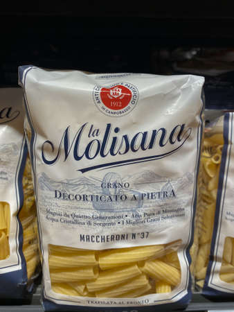 Rheinbach, Germany 10 March 2021, A pack of "la Molisana" pasta on the shelf of a German supermarketのeditorial素材