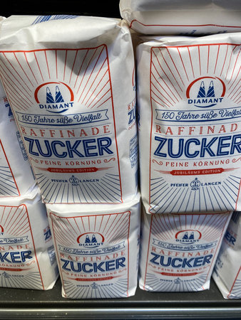 Rheinbach, Germany 2 March 2021, Several packs of diamond sugar from Pfeifer and Langen