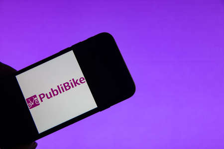 Rheinbach, Germany 2 February 2022, The brand logo of the Swiss company "Publibike" on the display of a smartphone (focus on brand logo)のeditorial素材