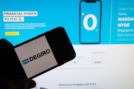 Rheinbach, Germany 15 February 2022, The brand logo of the European broker company Degiro on the...