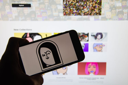 Rheinbach, Germany April 1, 2022, The logo of the cryptocurrency Apenft on the display of a...