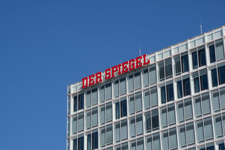 Hamburg, Germany 22 June 2022, The brand logo of the German news magazine "Der Spiegel" in front of the headquarters in Hamburgのeditorial素材