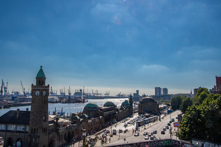 Hamburg, Germany 22 June 2022, The LandungsbrÃ¼cken and the port of Hamburg in the afternoonのeditorial素材