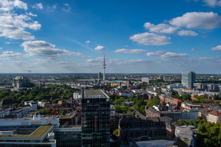 Hamburg, Germany 22 June 2022, Panoramic landscape of the Hanseatic city of Hamburg with the Hamburg...