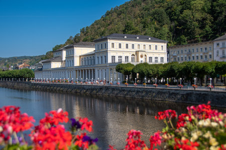 Bad Ems, Germany 24 July 2022, The view of the spa house in Bad Ems with the Lahnのeditorial素材