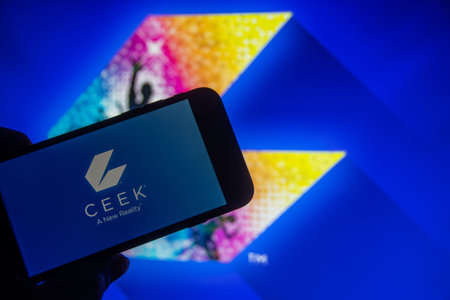 Rheinbach, Germany 20 December 2022, The logo of the cryptocurrency Ceek on the display of a...