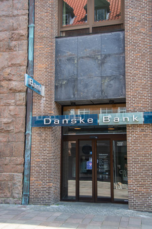 Sonderborg, Denmark 16 May 2023, The âDanske Bankâ brand logo in front of a branchのeditorial素材