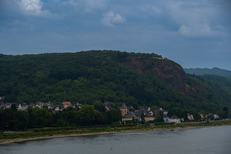 View of the Rhine river and the city of Neuhausen, Switzerlandの写真素材