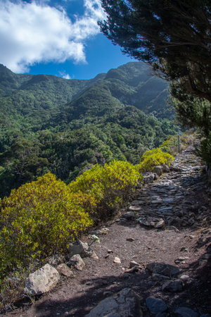 Hiking trail with a beautiful view in the Anaga Mountains on Tenerife