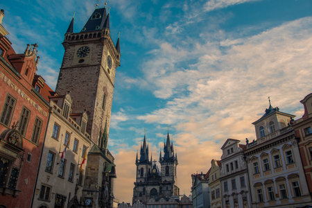 Prague's Old Town in the evening sunの写真素材