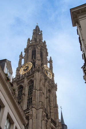 The tower of the Cathedral of Our Lady in the Belgian city of Antwerp