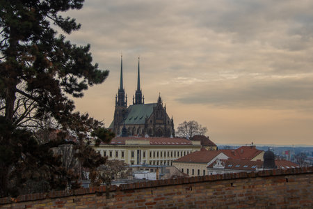 The view from the Spilberk Fortress to the Cathedral of St. Peter and Paul in Brnoの写真素材