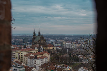 The view from the Spilberk Fortress to the Cathedral of St. Peter and Paul in Brnoの写真素材
