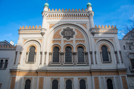 The facade of the Spanish Synagogue in Prague, Czech Republicの写真素材