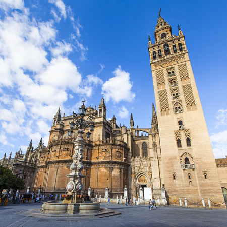 Seville Cathedral from street. Gothic style cathedral in Andalusia, Spain.の写真素材