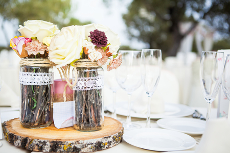 Wedding lunch table with ornament decor.の写真素材