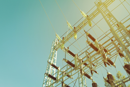 Power electric transformer station close up detail, vintage tone.の写真素材