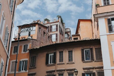 Detail of a classic cream facade in Rome, Italy.の写真素材