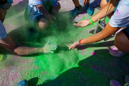 MALAGA, SPAIN - JUNE 4, 2017: Unidentified people enjoying the Unicaja Color Road on June 4, 2017 in Malaga, Spain.のeditorial素材