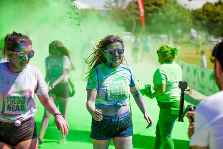 MALAGA, SPAIN - JUNE 4, 2017: Unidentified people enjoying the Unicaja Color Road on June 4, 2017 in Malaga, Spain.のeditorial素材