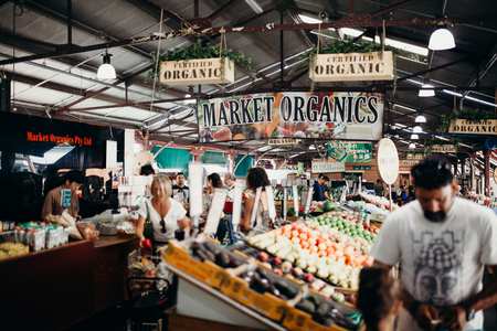 MELBOURNE, AUSTRALIA - March, 11 2017: Queen Victoria market organics in the city centre of Melbourne, Australia.のeditorial素材