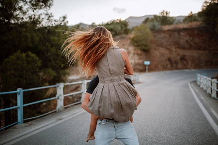 Couple celebrating love in the countryside.の写真素材