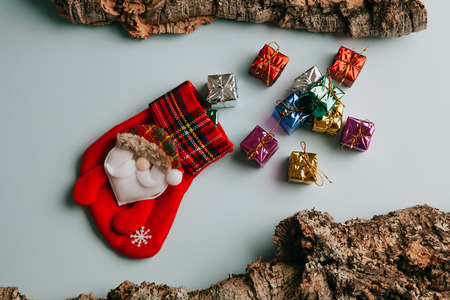 A lot of gifts getting out from Christmas sock. Still life.の写真素材