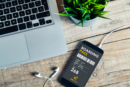 Digital boarding pass design with flight information data.の写真素材