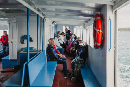 MARCH 24th, 2018 - OLHAO, PORTUGAL: Inside view of the public boat that connect the portuguese city...