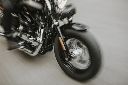 American motorcycle close up detail with blurry motion effectの写真素材