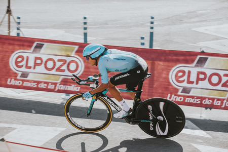 MALAGA, SPAIN - August 25th, 2018: Andrei Zeits, from Astana Cycling Team, during first stage of La Vuelta 2018 in the city of Malaga, Spain.のeditorial素材