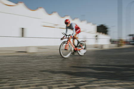 MALAGA, SPAIN - August 25th, 2018: Pavel Kochetkov, from Katusha Cycling Team, during first stage of La Vuelta 2018 in the city of Malaga, Spain.のeditorial素材
