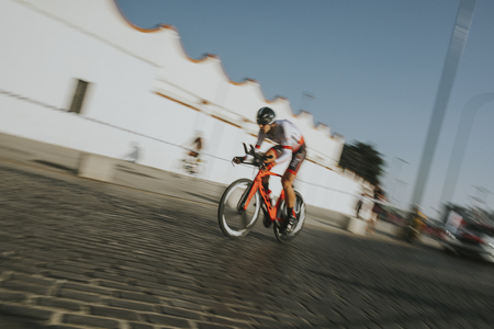 MALAGA, SPAIN - August 25th, 2018: Diego Rubio Hernandez, from Burgos Bh Cycling Team, during first stage of La Vuelta 2018 in the city of Malaga, Spain.のeditorial素材