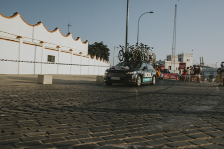 MALAGA, SPAIN - August 25th, 2018: Rafal Majka assistance car, from Bora Hansgrohe Cycling Team, during first stage of La Vuelta 2018 in the city of Malaga, Spain.のeditorial素材