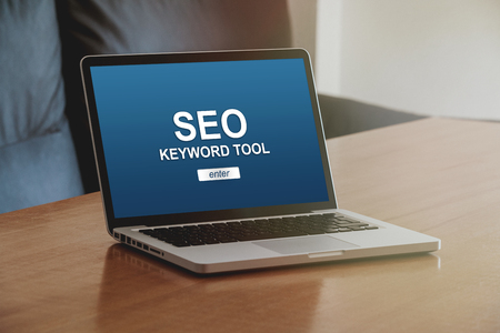 SEO keywording tool in a laptop screen.の写真素材