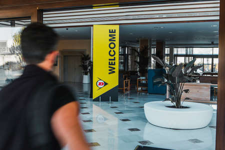 Almeria, Spain - May 4th 2021: Visitor entering to the event during Dunlop Xperience showroom and test in Almeria, Spain.のeditorial素材