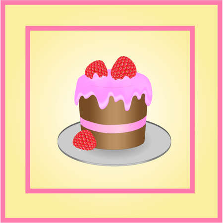 Cake with strawberry glaze. strawberries lying about cake and topのイラスト素材