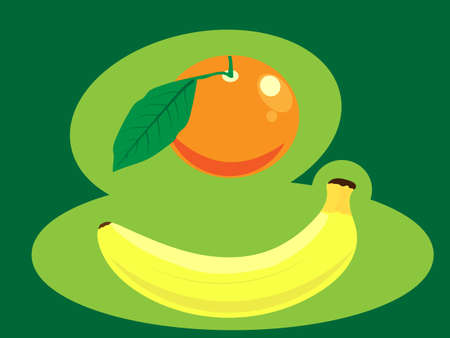 The figure shows the fruits of banana and orangeのイラスト素材