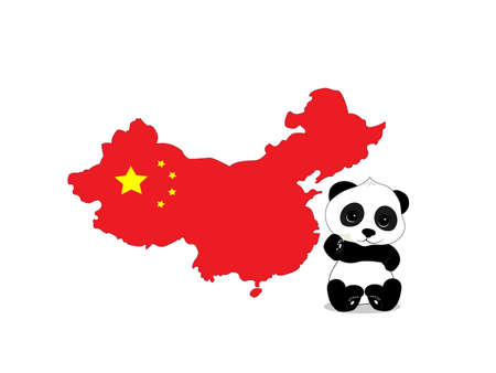 Image panda sitting on a background map of China. card has a coloring of the Chinese flagのイラスト素材