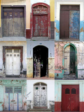  nine old and grungy doorsの写真素材