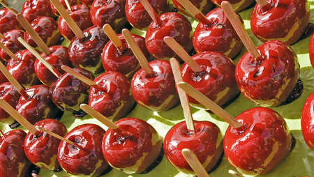 lots of red toffee applesの写真素材