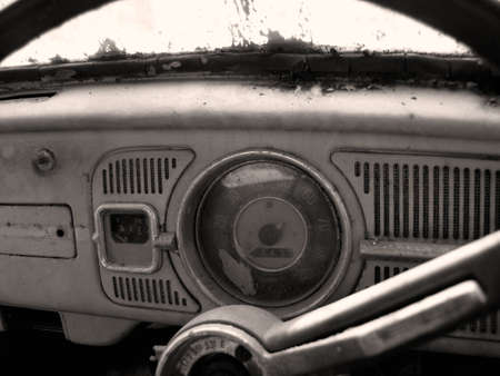  inside of old car in  toned monochrome      の写真素材