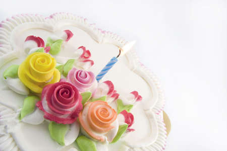 bithday cake and  one candelの写真素材