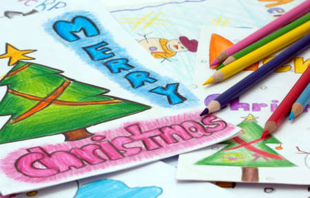  pencils and chrismass cards の写真素材