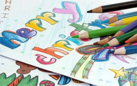  pencils and chrismass cards の写真素材