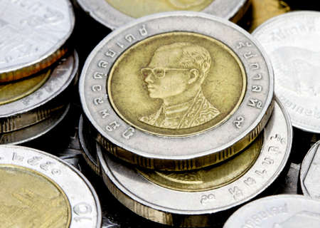 macro image of ten bhat coinsの写真素材