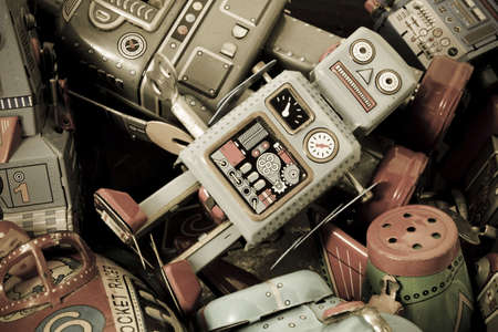 old toys in a boxの写真素材