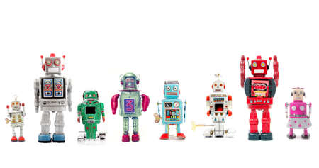 a line of retro robotsの写真素材